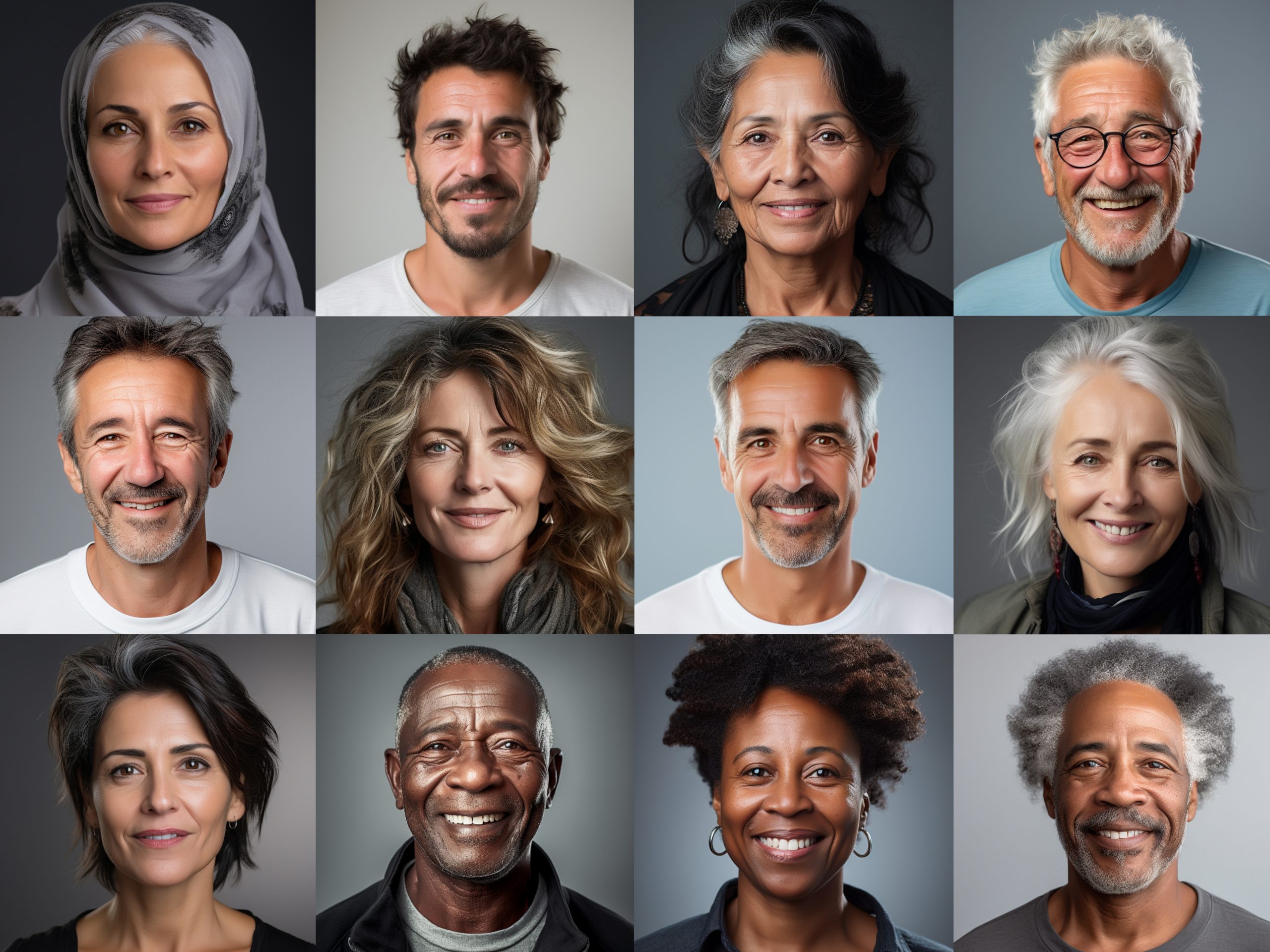 Collage of ethnically different happy people modern portraits, Success, smiling and happiness multicultural faces looking at camera, Human resource society database concept, globalization.